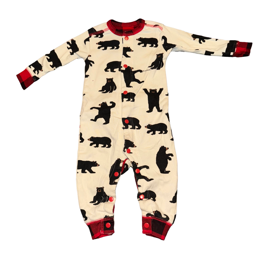 Little Blue House union suit pajamas 3-6 months with bear print pattern