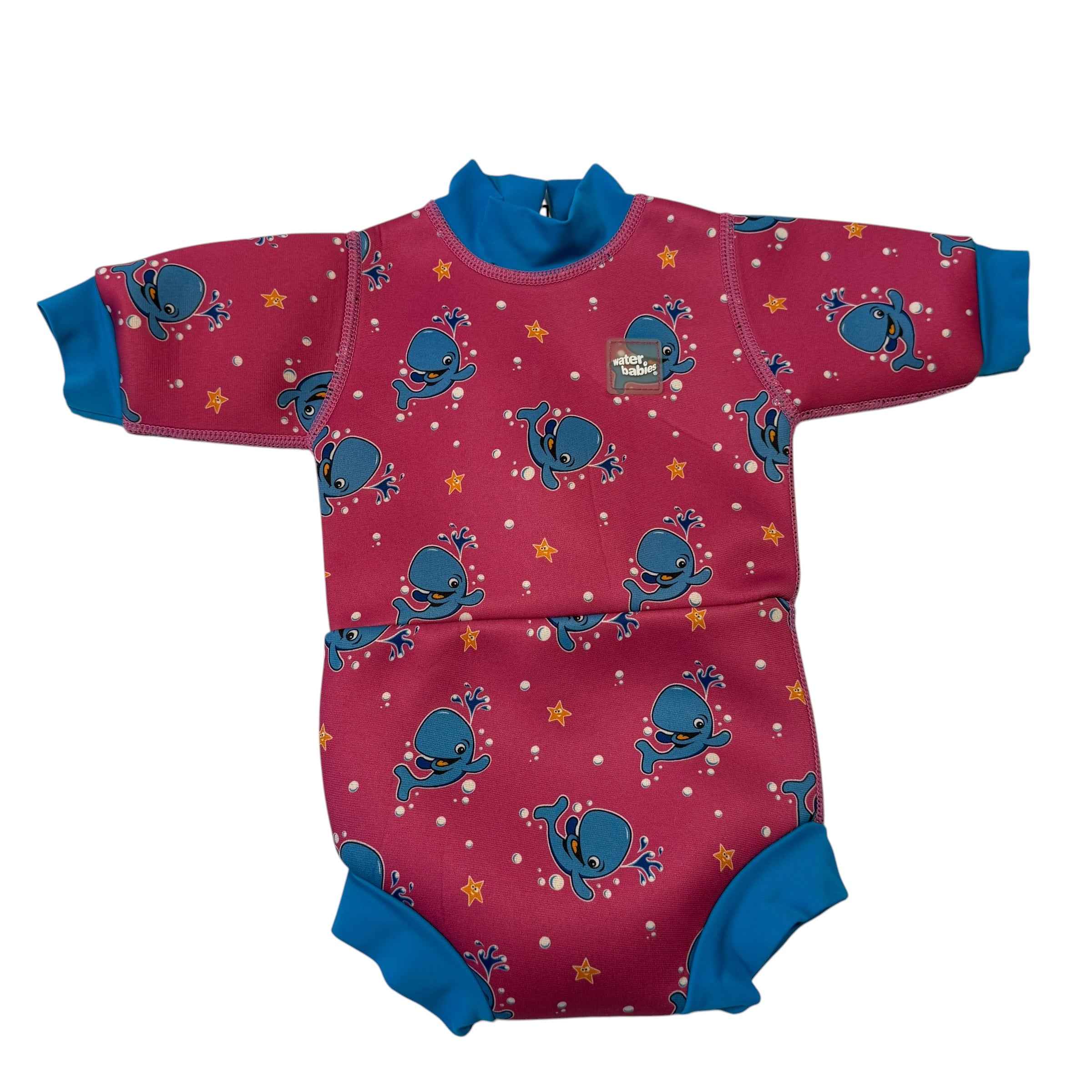 Water Babies Bubba Happy Nappy 2-in-1 Baby Wetsuit - Pink Whale Print, Size Medium - Ready Kids Canada