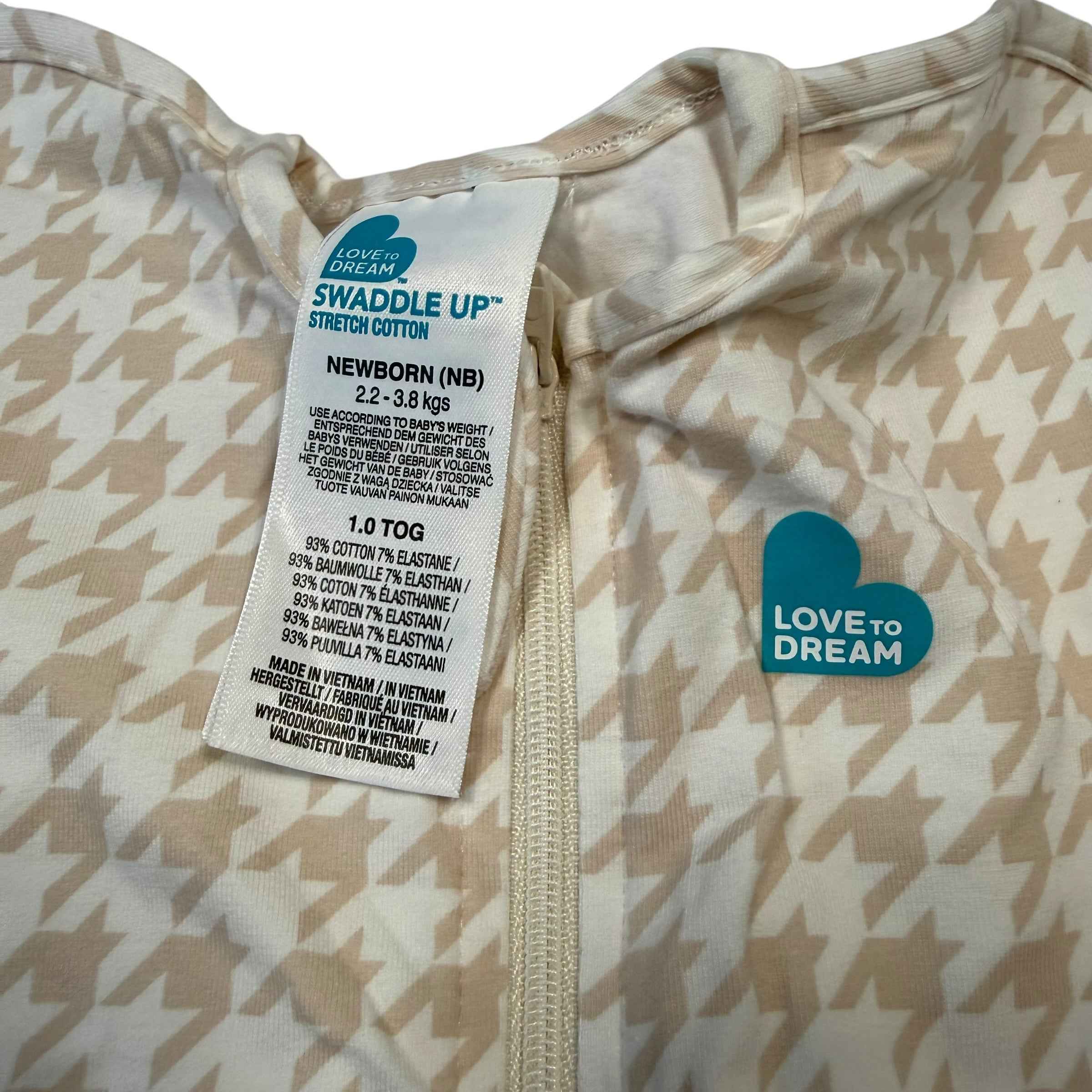 Love To Dream Swaddle Up Original 1.0 TOG - Newborn (NB) - Tan Houndstooth - Ready Kids Canada