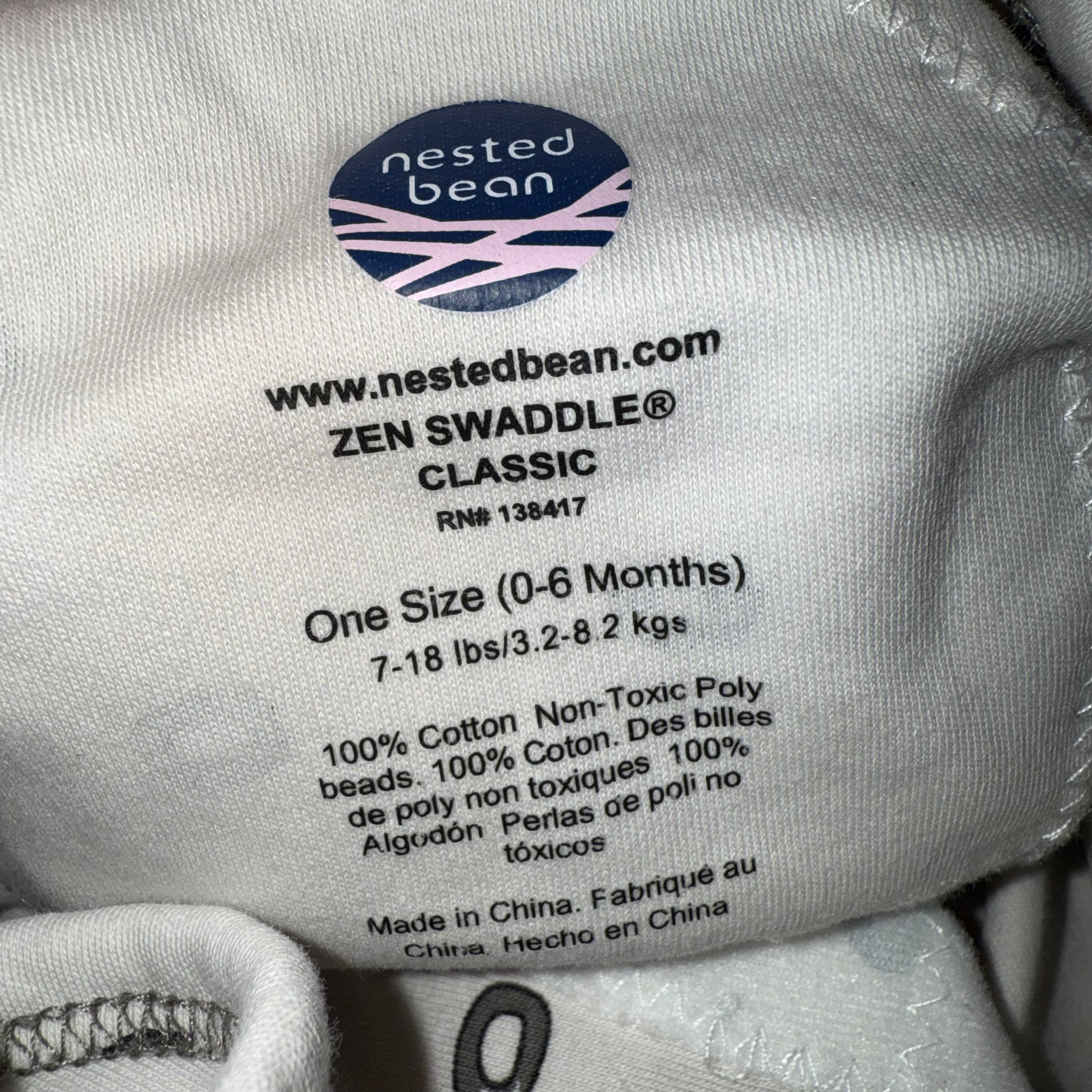 Nested Bean Zen Classic swaddle 0-6 months cotton 1.5 TOG with Cuddle Pad