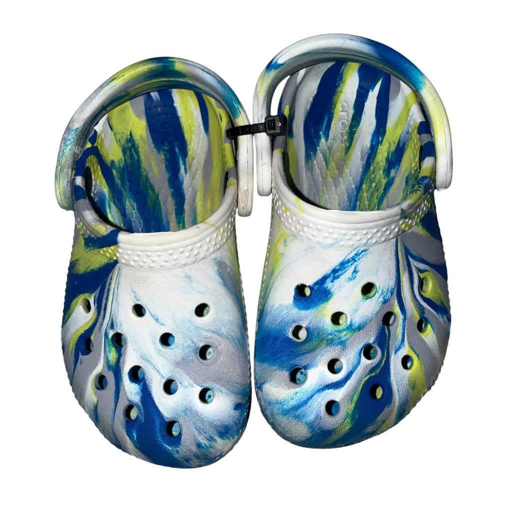 Crocs Kids' Classic Marbled Clog (Blue, Green & White) size 7 C7 Blue Green White - Ready Kids Canada