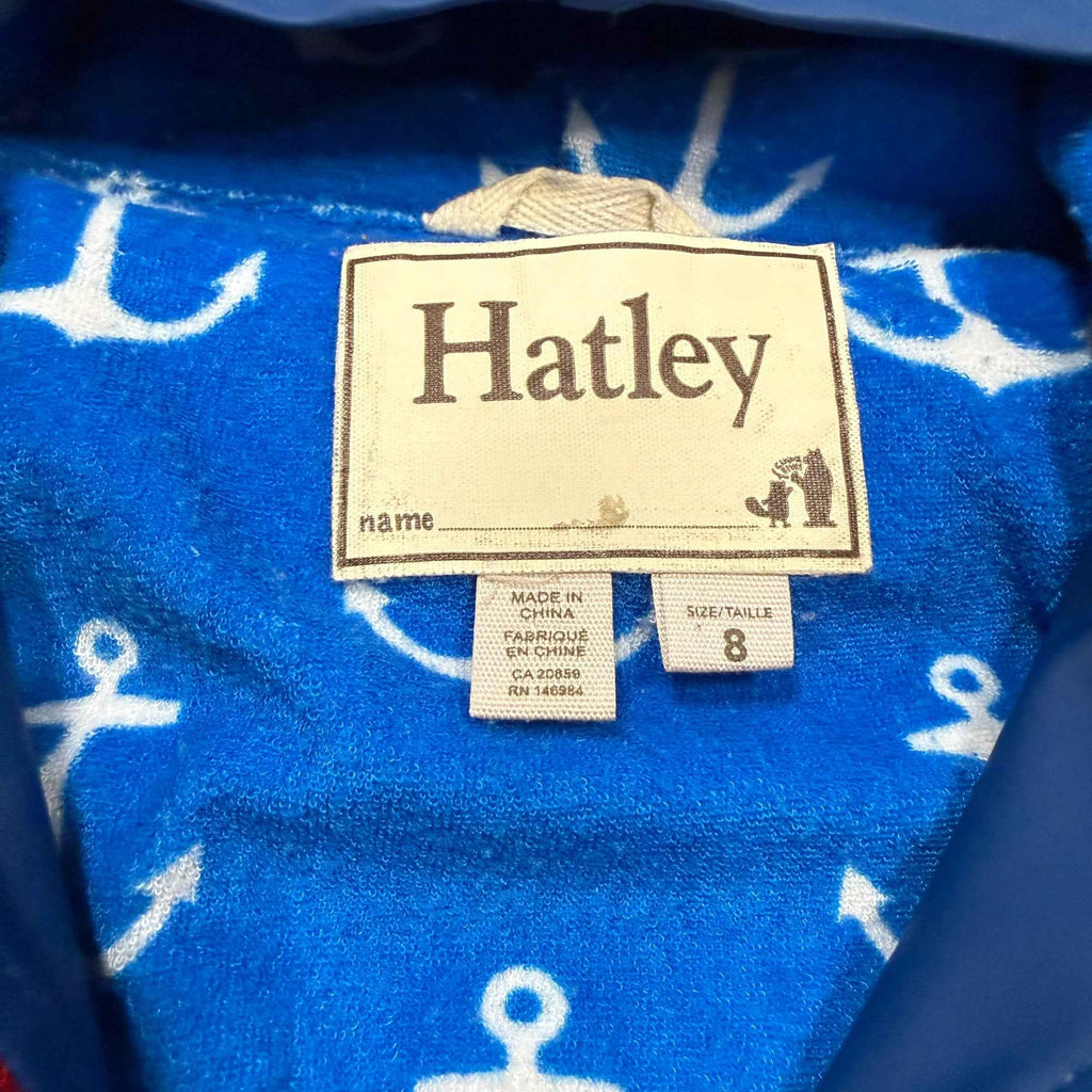 Hatley Size 8 Zip Up Terry Lined Blue Rain Jacket