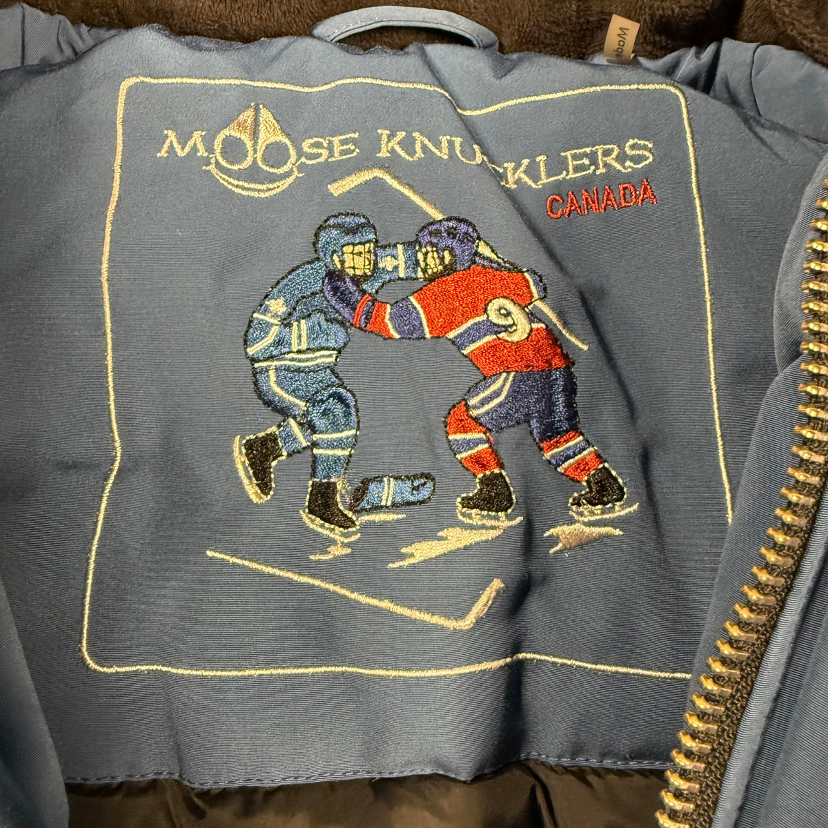 Moose Knuckles Kids Original Hooded Down Parka Size Small (7-8) Blue - Ready Kids Canada