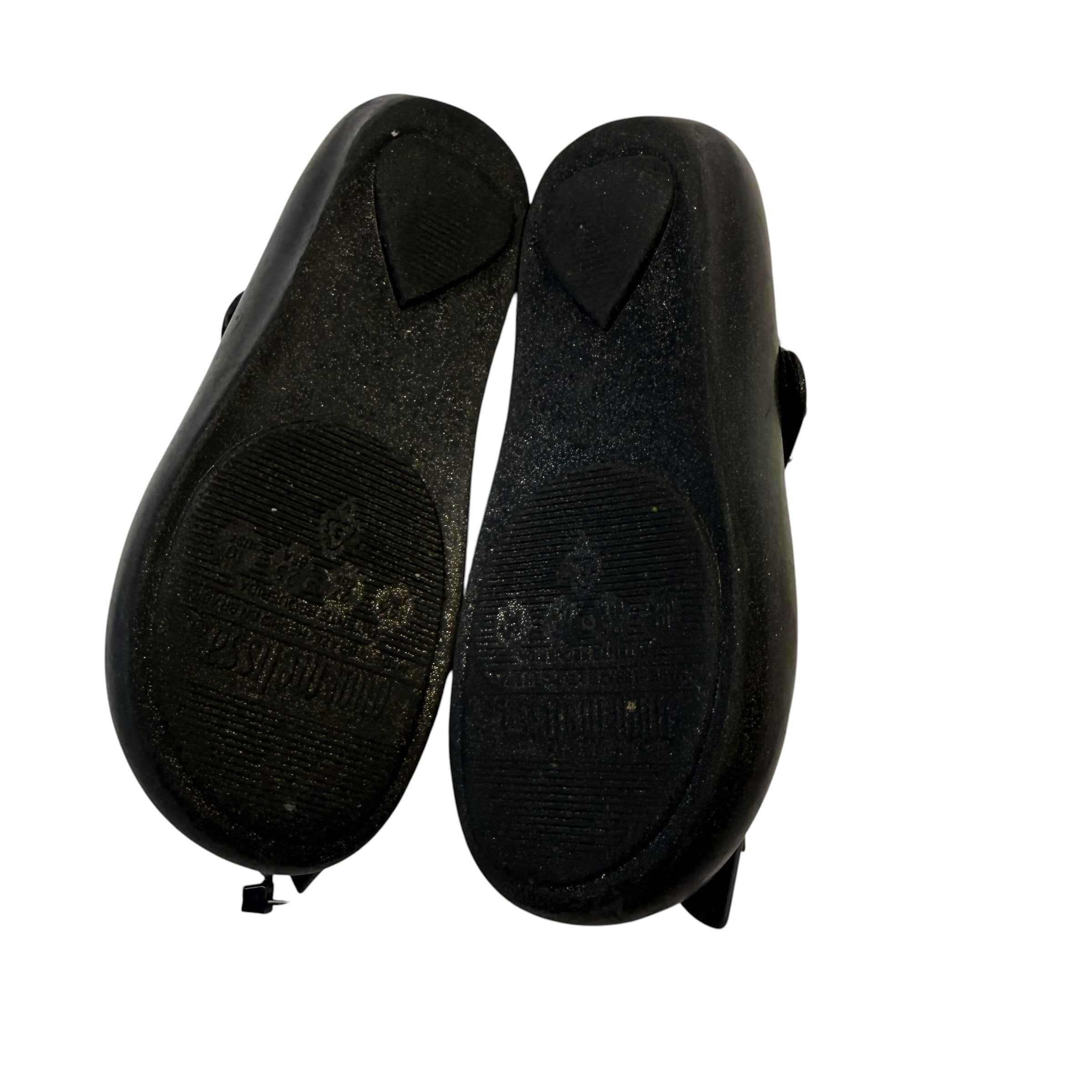 Mini Melissa Mary Jane Glitter Flat Shoes - Black - Kids Size 10