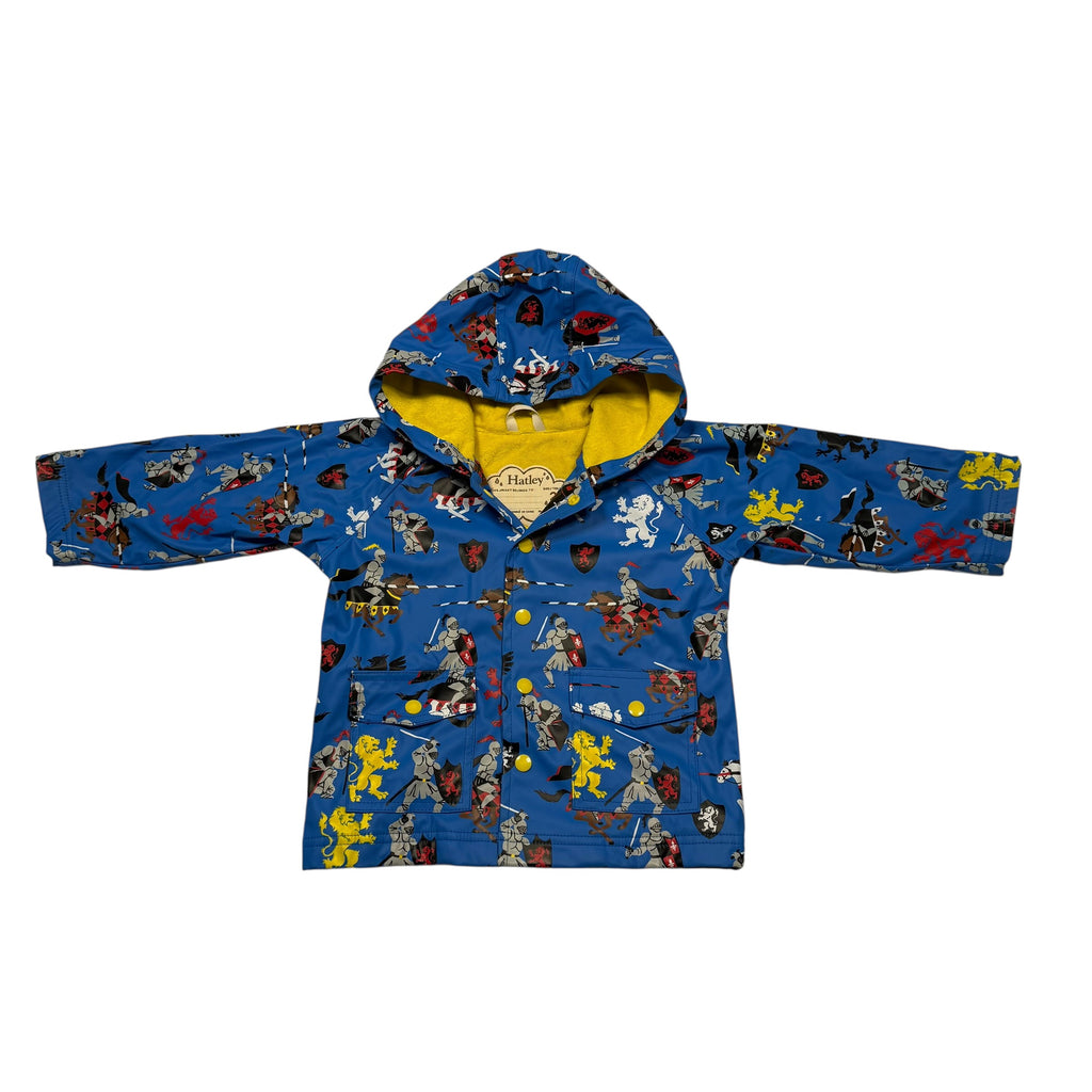 Hatley Knights Toddler Rain Jacket Size 2 Blue Yellow - Ready Kids Canada