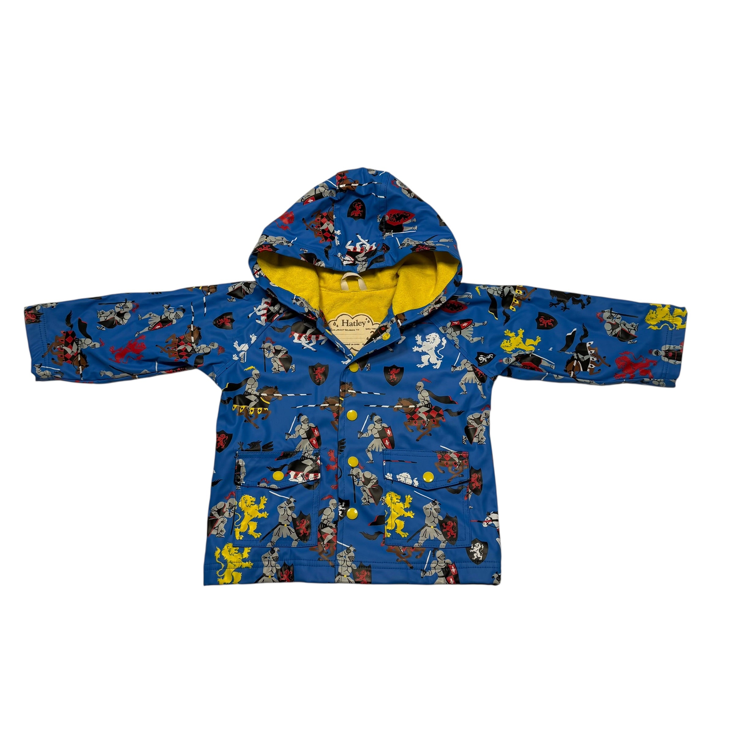 Hatley Knights Toddler Rain Jacket Size 2 Blue Yellow - Ready Kids Canada