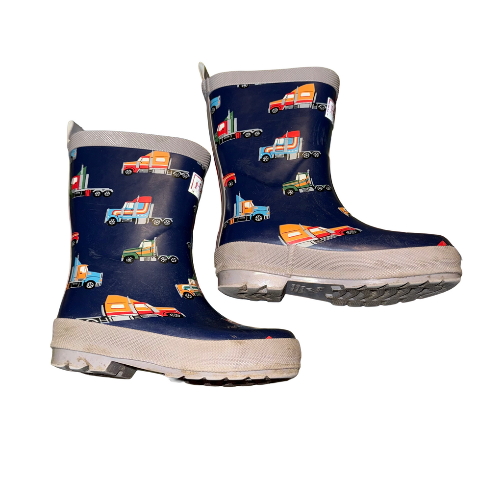 Hatley size 11 rain boots with truck print waterproof rubber for kids