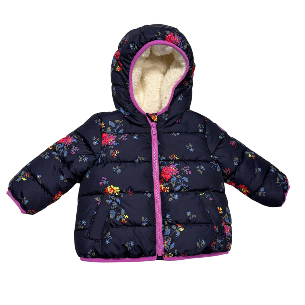 Baby GAP floral-patterned puffer jacket with pink zipper 12-18 months