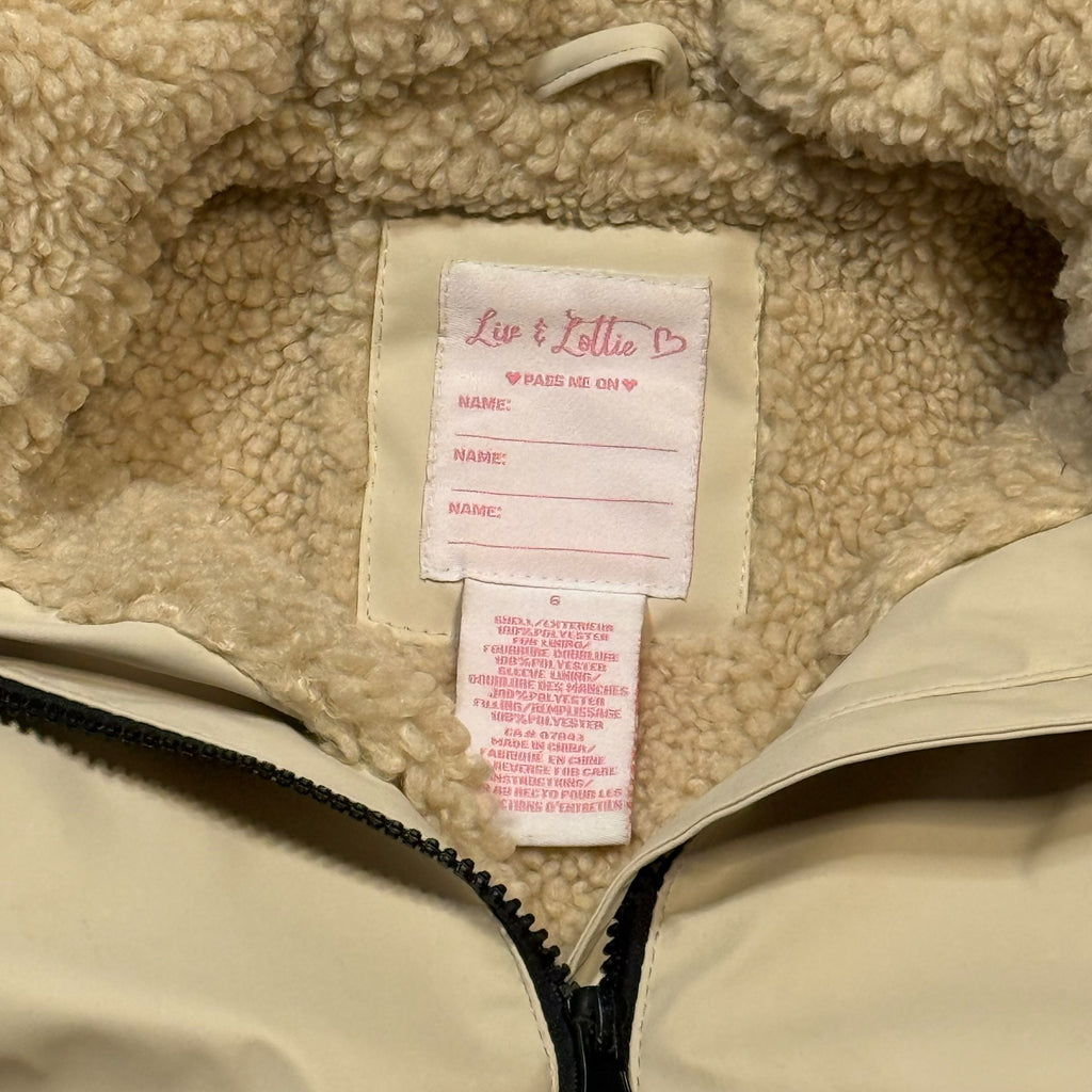 Liv & Lottie Size 6 Sherpa Lined Rain Jacket Coat Cream