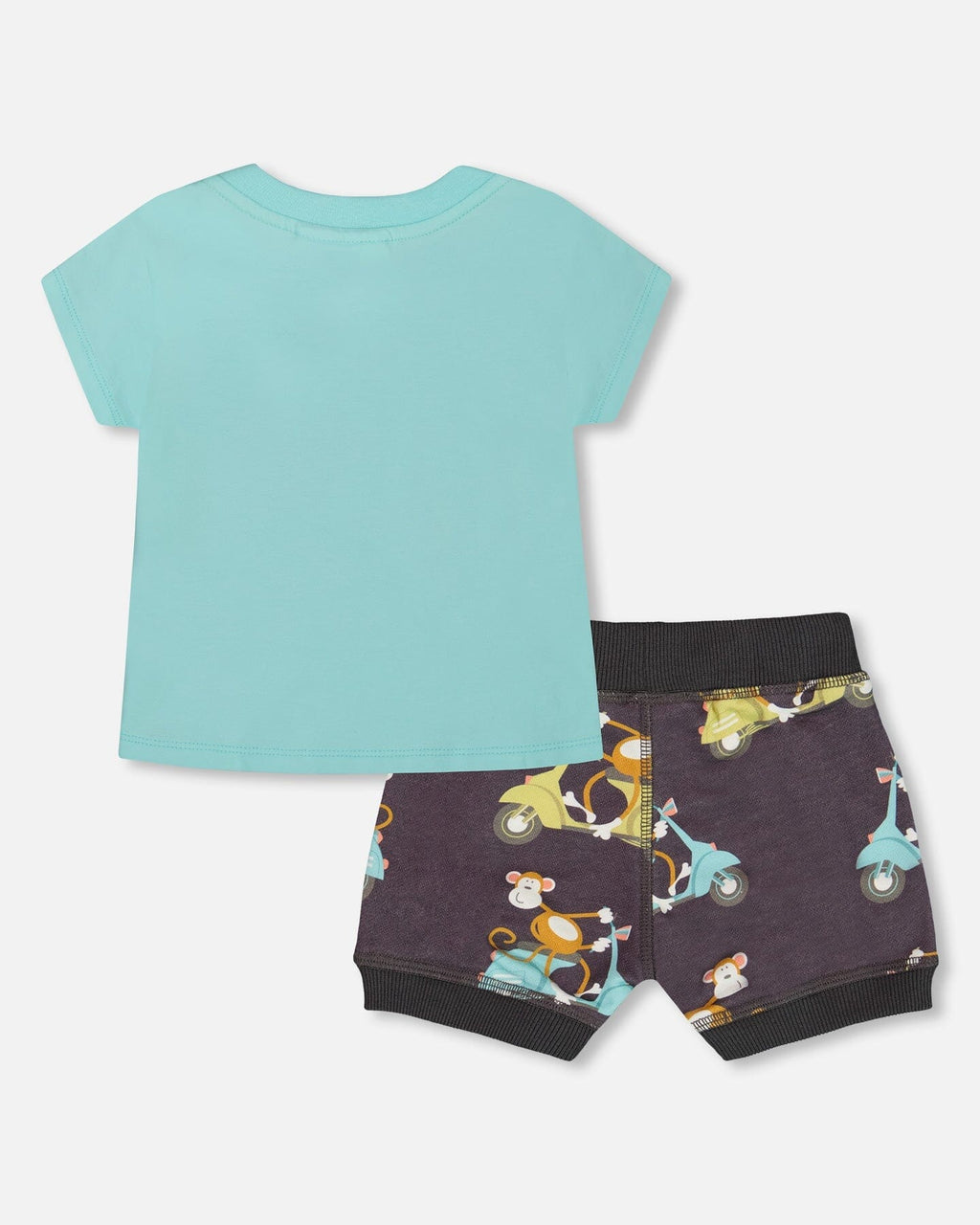 Deux Par Deux Two-Piece Top And Short Set Monkey On Navy And Turquoise Moped NEW BNWT - Ready Kids Canada
