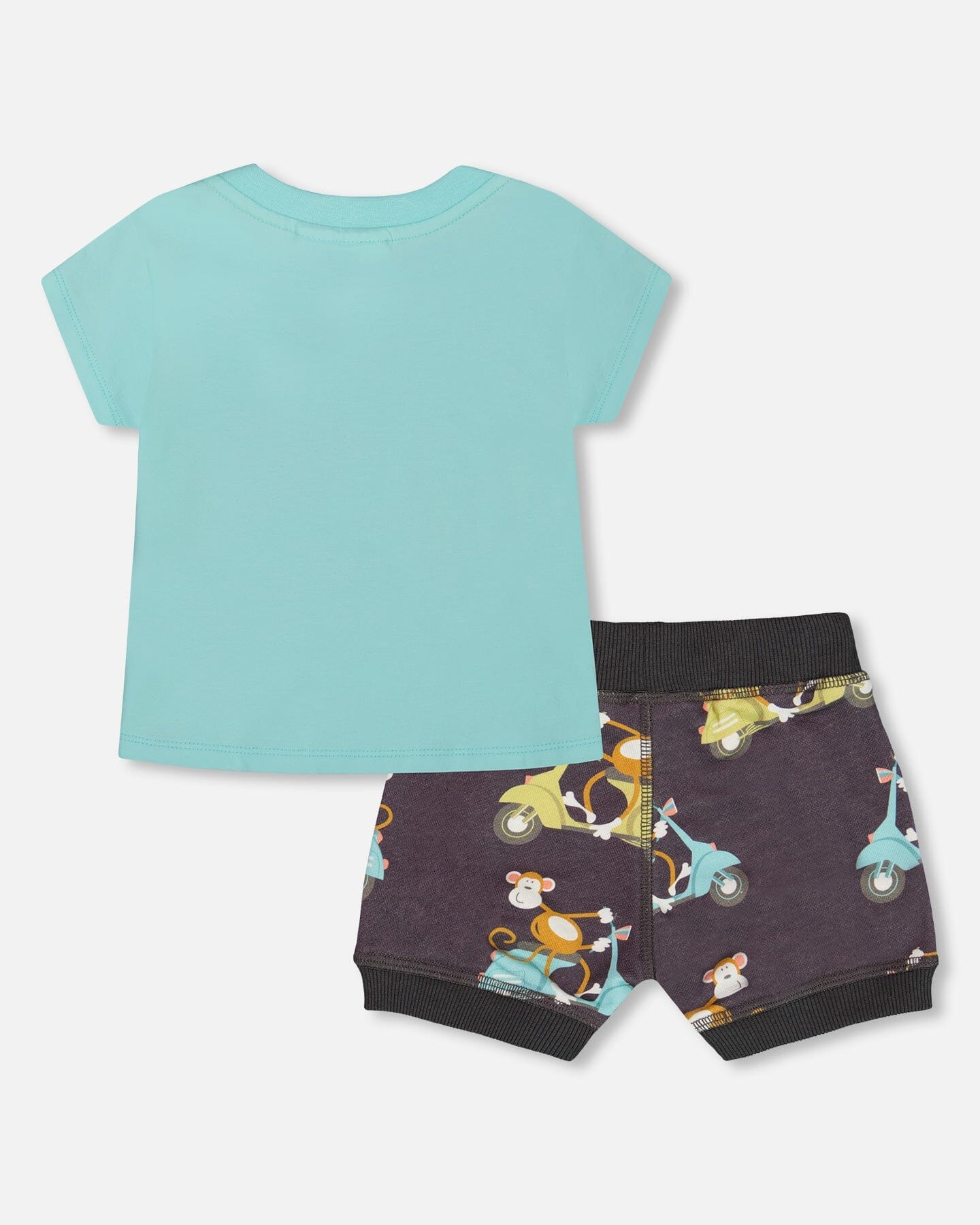 Deux Par Deux Two-Piece Top And Short Set Monkey On Navy And Turquoise Moped NEW BNWT - Ready Kids Canada