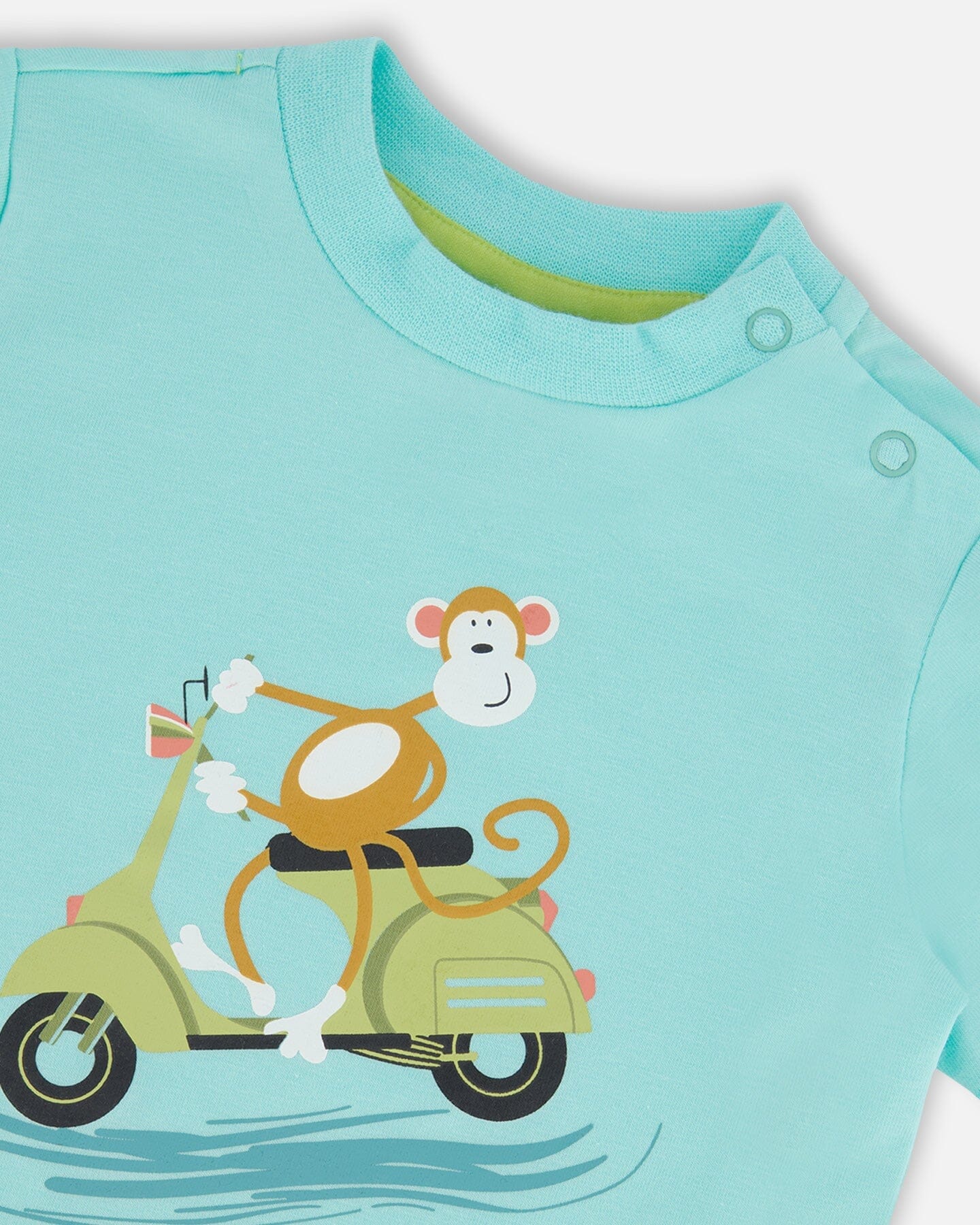 Deux Par Deux Two-Piece Top And Short Set Monkey On Navy And Turquoise Moped NEW BNWT - Ready Kids Canada