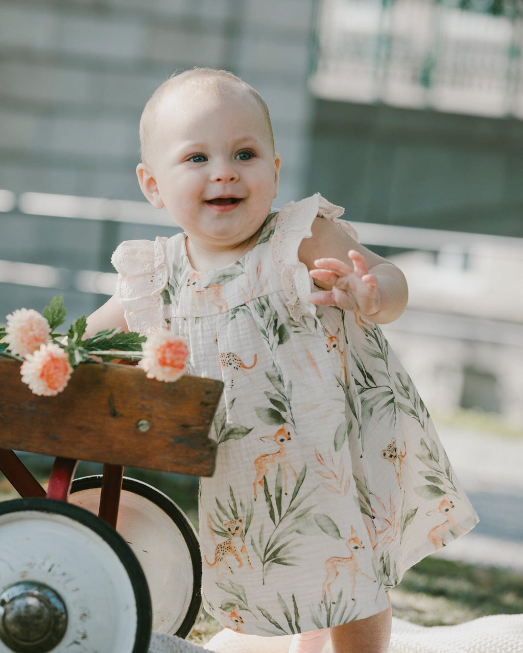 Deux Par Deux Muslin Dress And Bloomer Set Peach Deer Print NEW BNWT - Ready Kids Canada