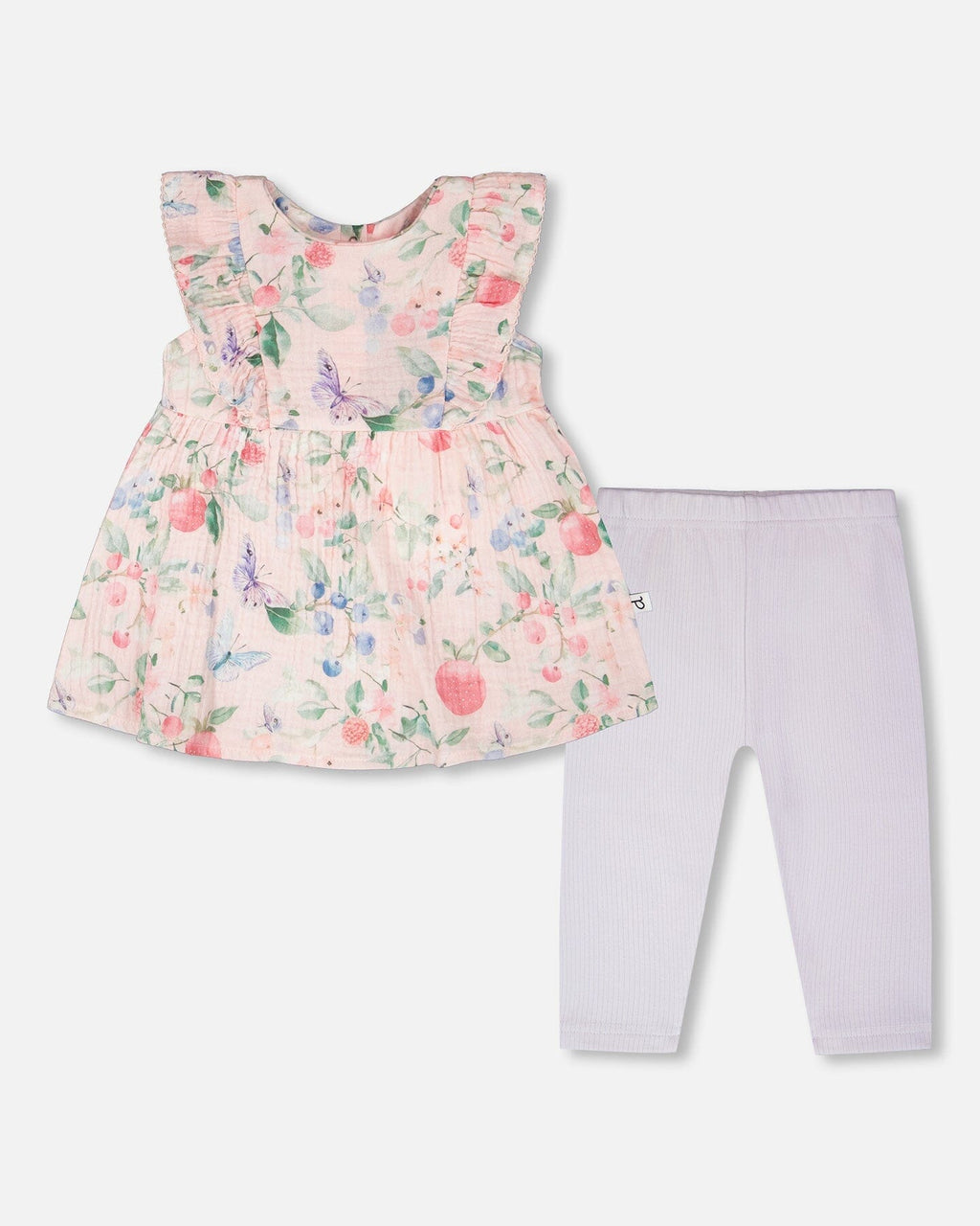 Deux Par Deux Cotton Muslin Tunic And Rib Jersey Leggings Set Pink Printed Berries And Lilac NEW BNWT - Ready Kids Canada