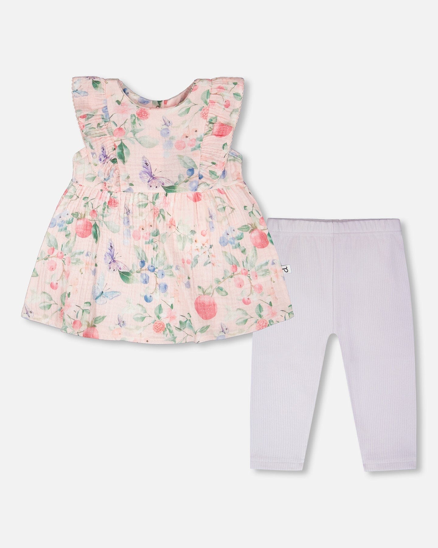 Deux Par Deux Cotton Muslin Tunic And Rib Jersey Leggings Set Pink Printed Berries And Lilac NEW BNWT - Ready Kids Canada