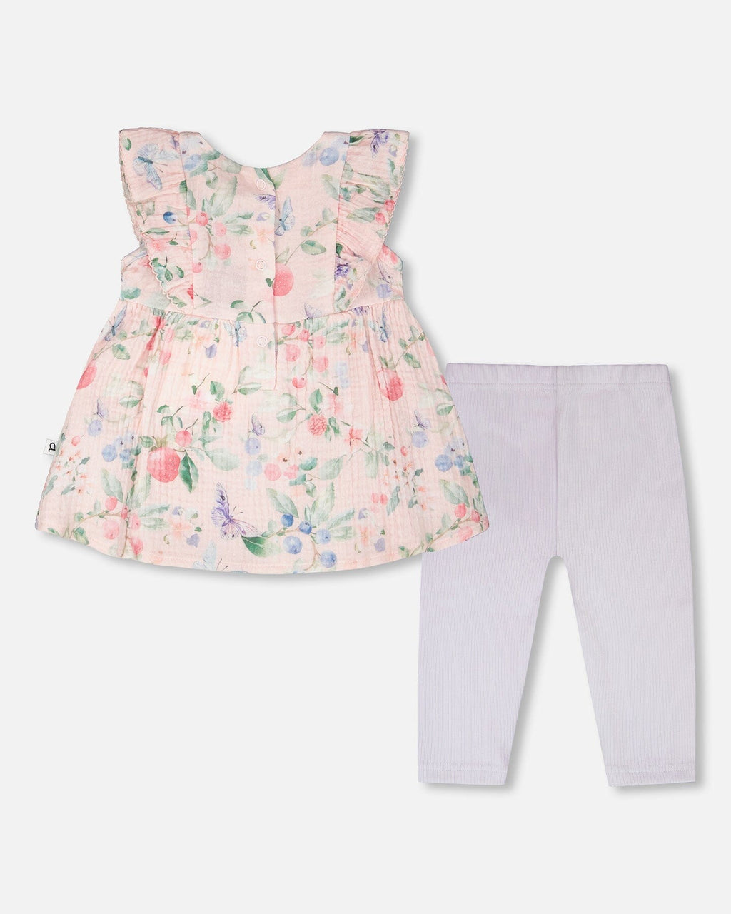 Deux Par Deux Cotton Muslin Tunic And Rib Jersey Leggings Set Pink Printed Berries And Lilac NEW BNWT - Ready Kids Canada