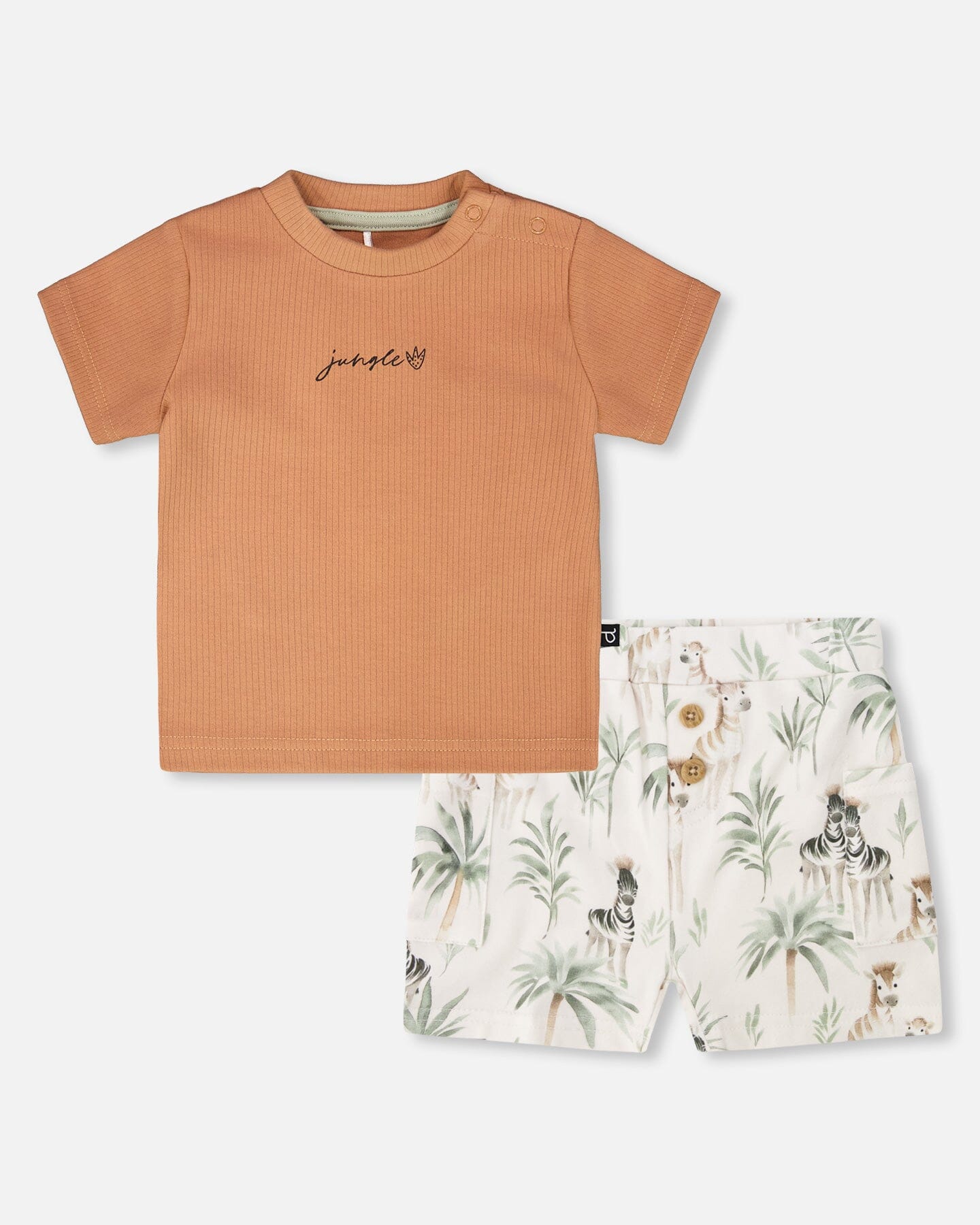 Deux Par Deux Cotton Rib Jersey T-Shirt And Organic Cotton Jersey Short Set Caramel And Beige Zebra Print NEW BNWT - Ready Kids Canada