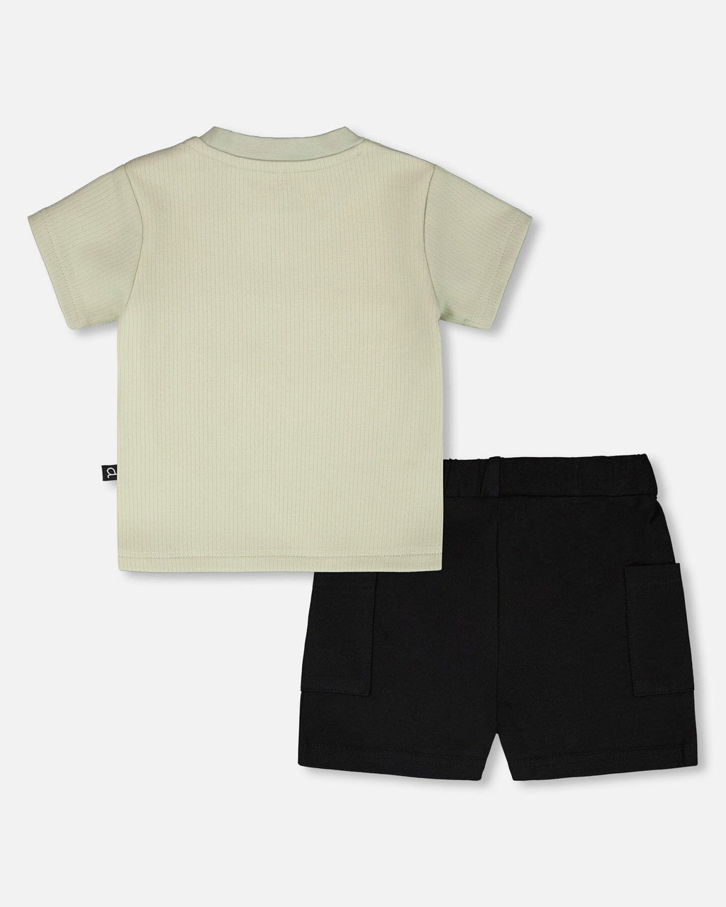Deux Par Deux Cotton Rib Jersey T-Shirt And Organic Cotton Jersey Short Set Sage Green And Black NEW BNWT - Ready Kids Canada