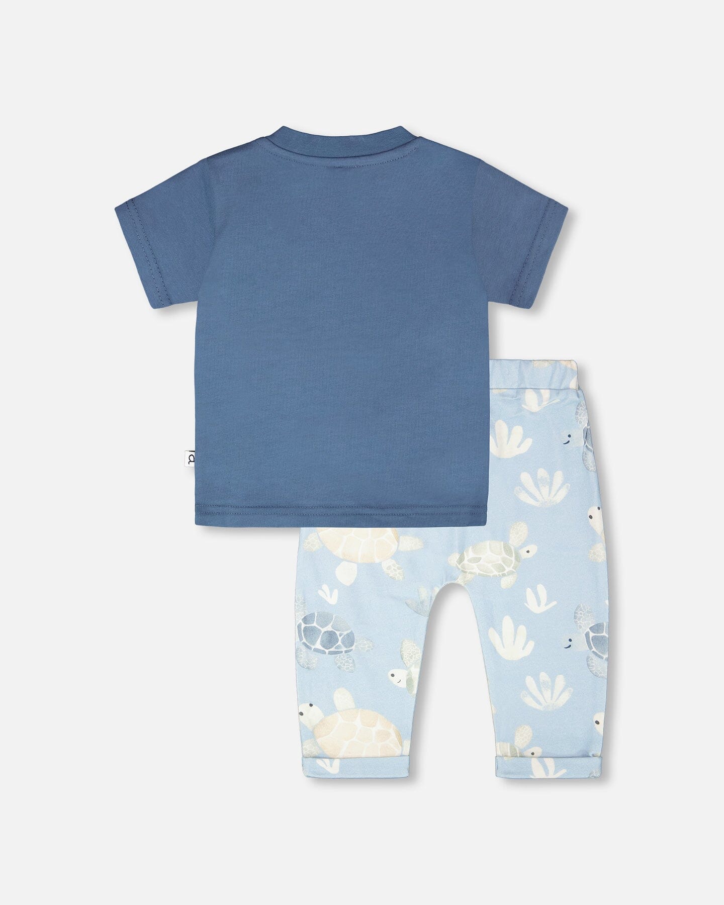 Deux Par Deux Organic Cotton Jersey T-Shirt And Pants Set Medium Blue And Blue Turtle Print NEW BNWT - Ready Kids Canada