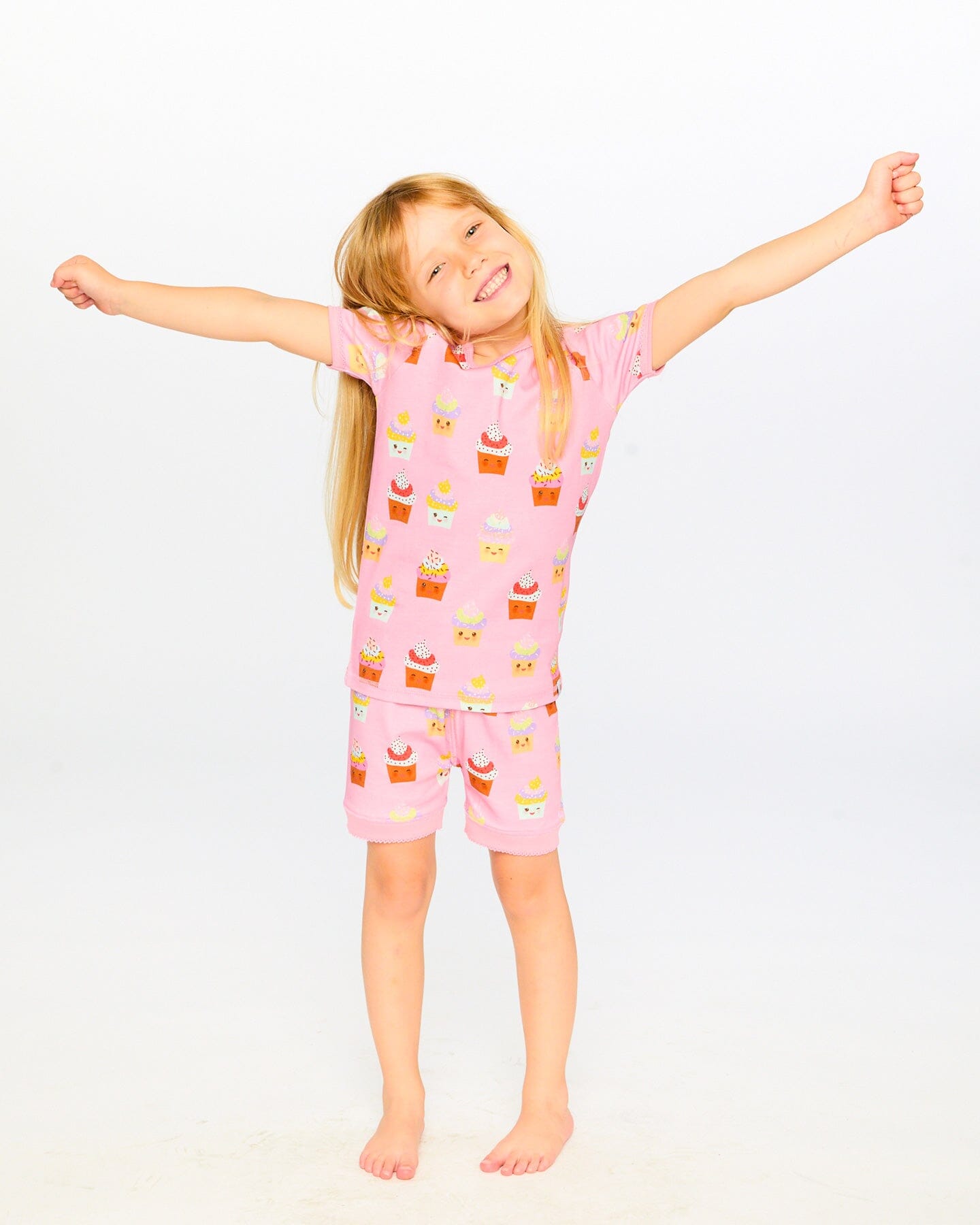 Deux Par Deux Organic Cotton Two-Piece Pyjama Set Pink Cupcake Print - Ready Kids Canada