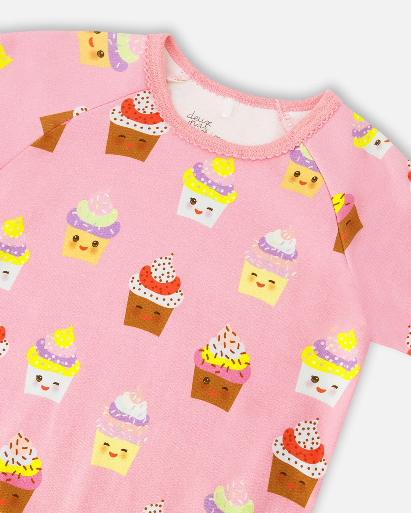 Deux Par Deux Organic Cotton Two-Piece Pyjama Set Pink Cupcake Print - Ready Kids Canada