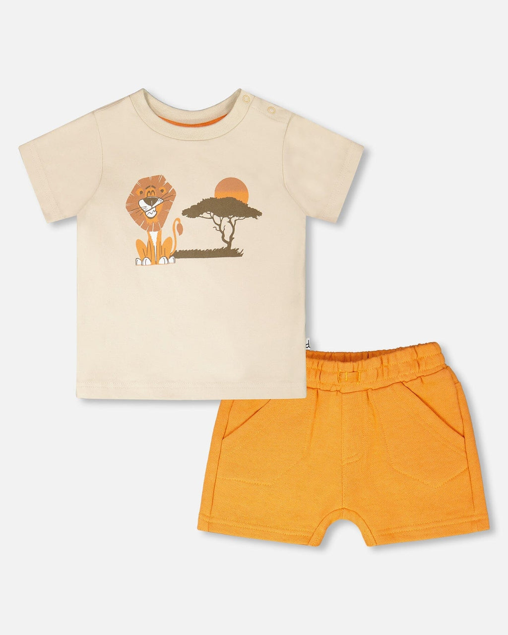 Deux Par Deux Organic Cotton T-Shirt And Short Set Beige And Orange - Ready Kids Canada