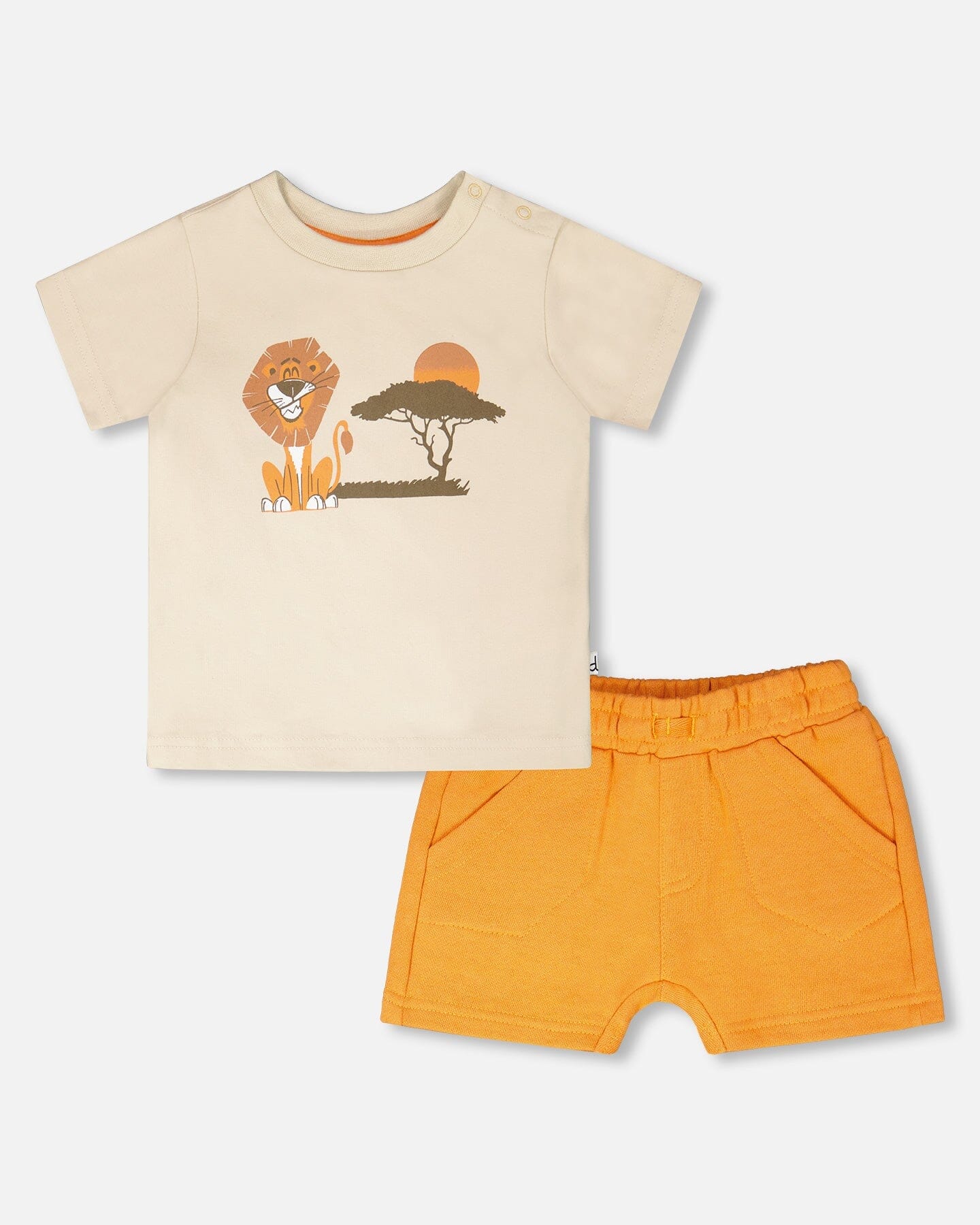 Deux Par Deux Organic Cotton T-Shirt And Short Set Beige And Orange - Ready Kids Canada
