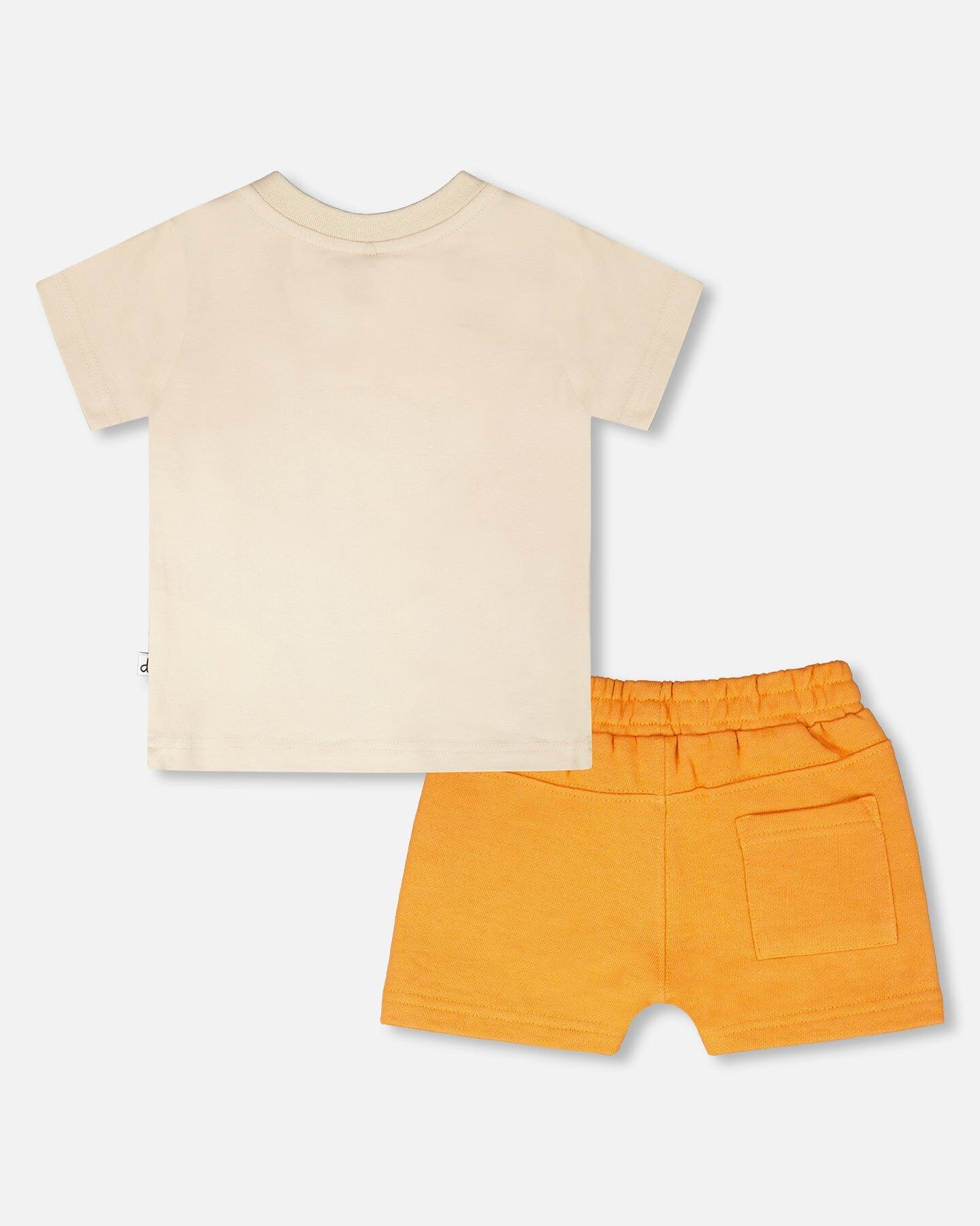 Deux Par Deux Organic Cotton T-Shirt And Short Set Beige And Orange - Ready Kids Canada