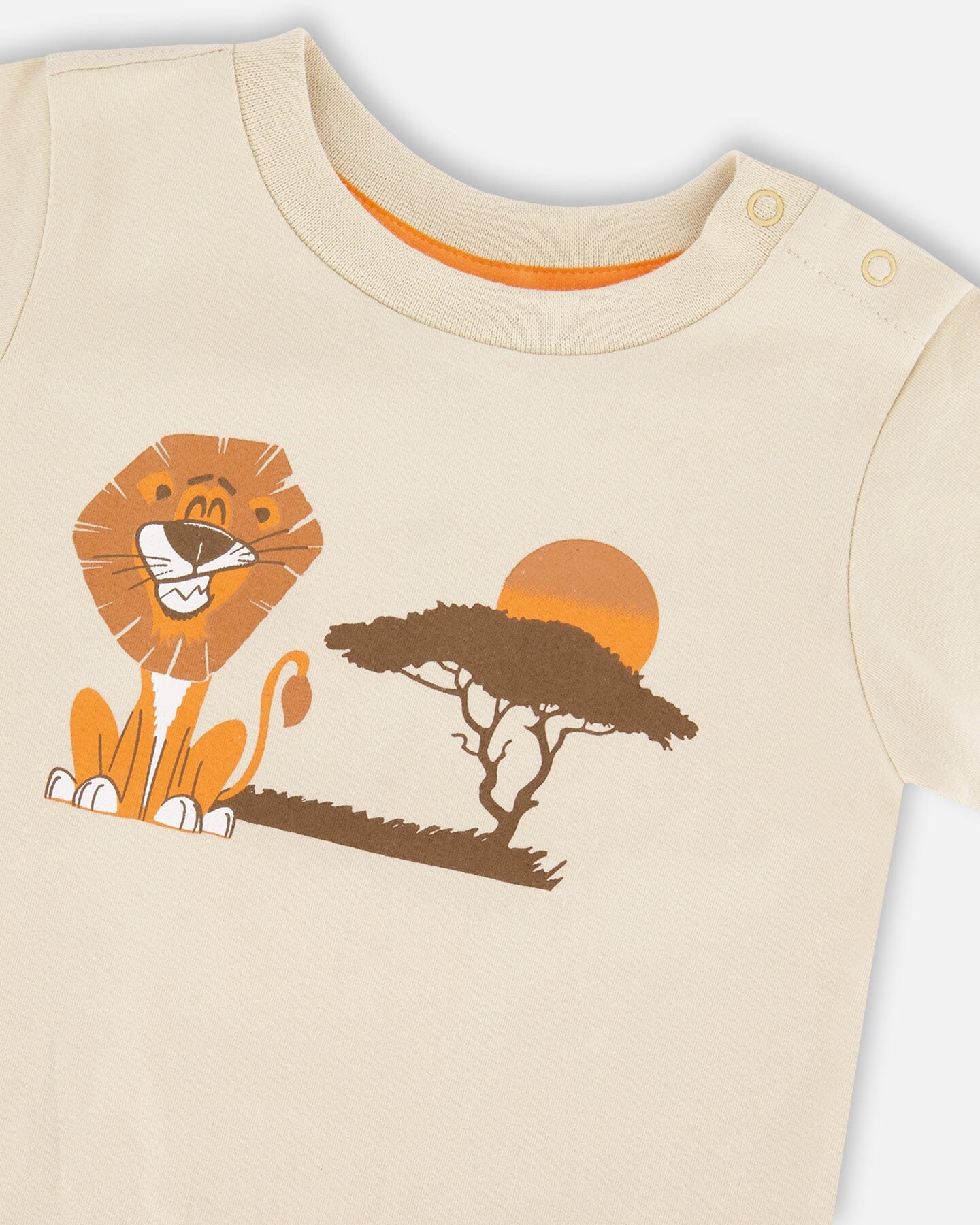 Deux Par Deux Organic Cotton T-Shirt And Short Set Beige And Orange - Ready Kids Canada