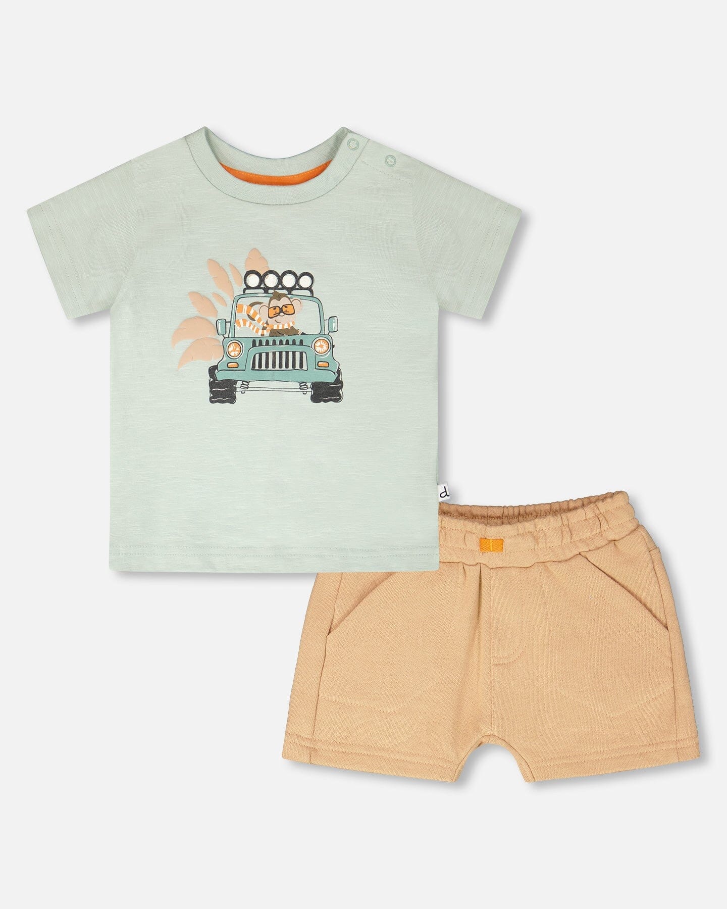 Deux Par Deux Organic Cotton T-Shirt And Short Set Mint Green And Beige NEW BNWT - Ready Kids Canada