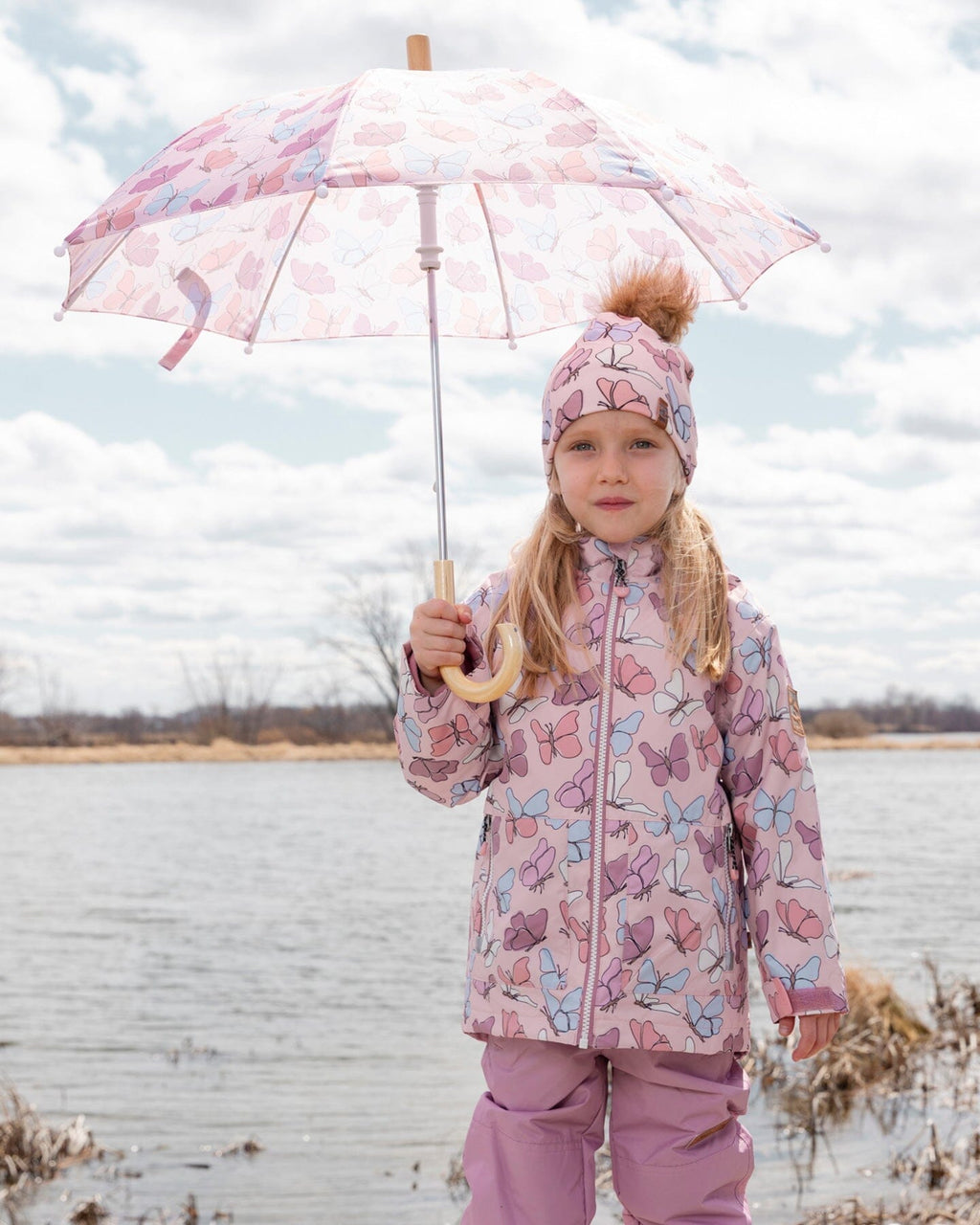 Umbrella Pink Butterfly Print Deux Par Deux - Ready Kids Canada