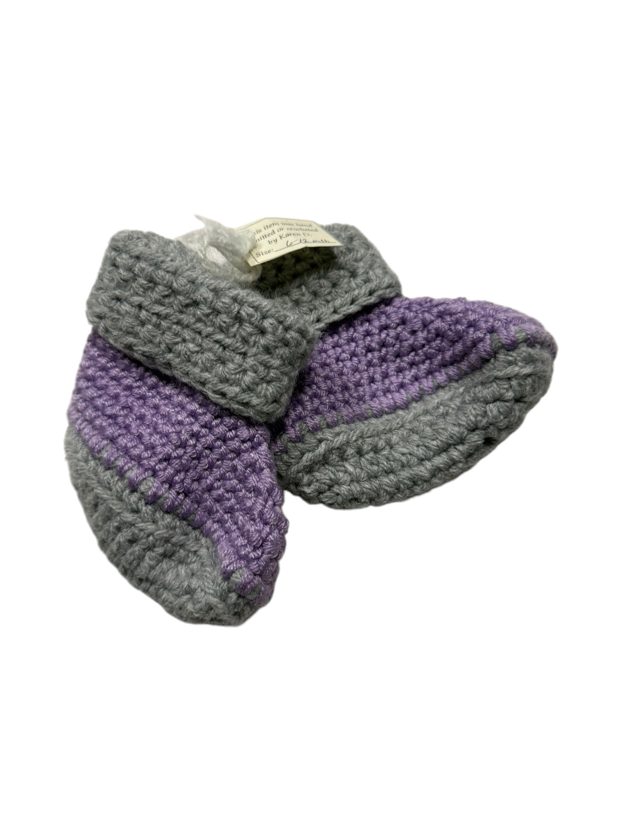 Handmade Crocheted Baby Booties - Purple & Grey - 6-12 Months - Ready Kids Canada