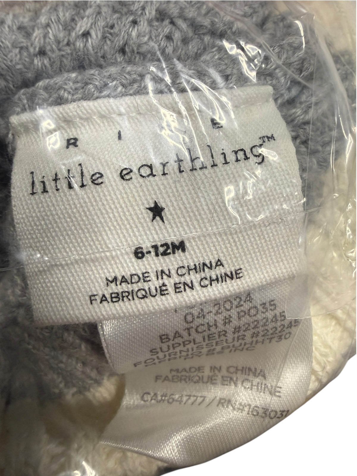 Rise Little Earthling Ribbed Pom Beanie - Grey & Cream - 6-12 Months - Ready Kids Canada