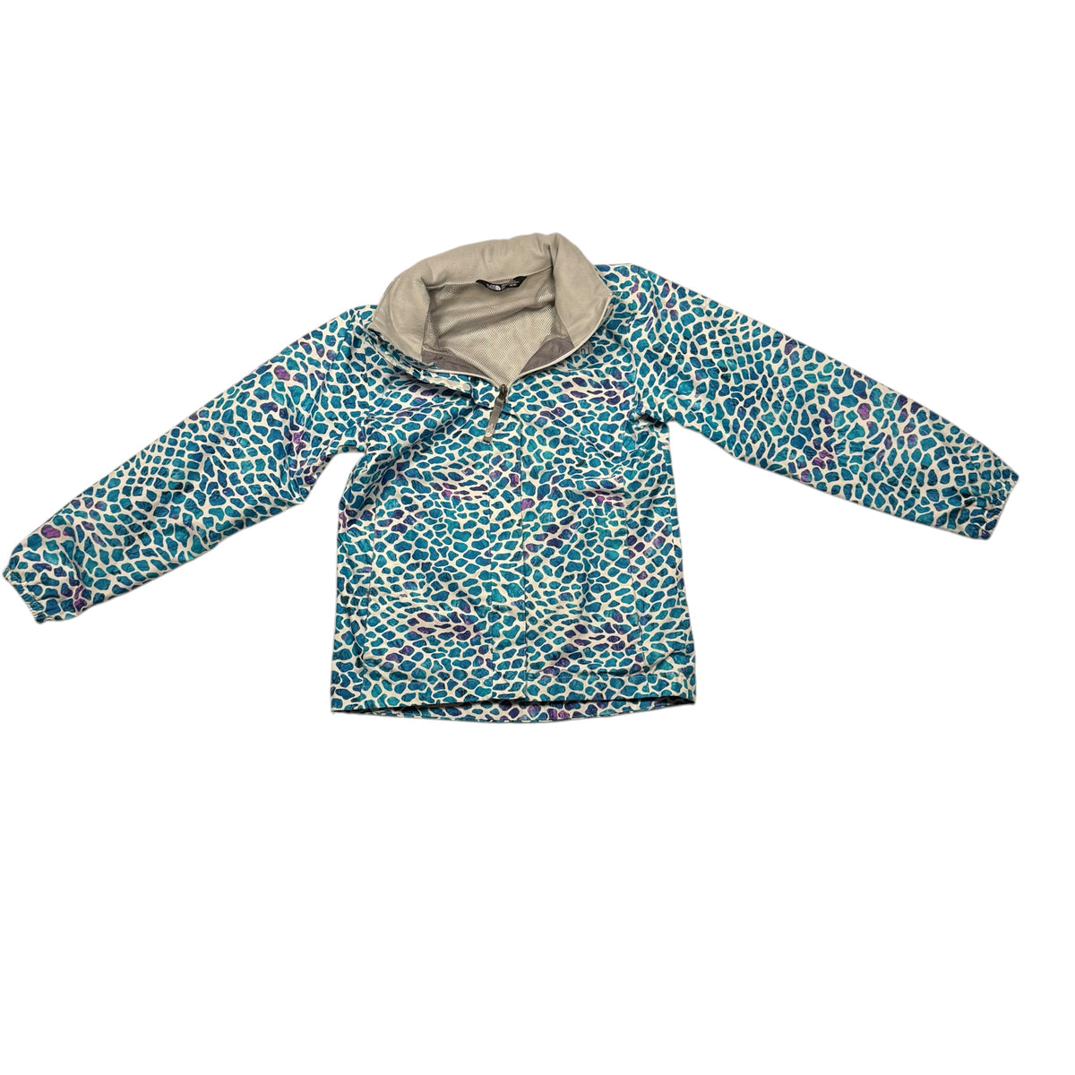 The North Face Girls Rain Jacket - Teal Giraffe Print - Size M (10-12) - Ready Kids Canada