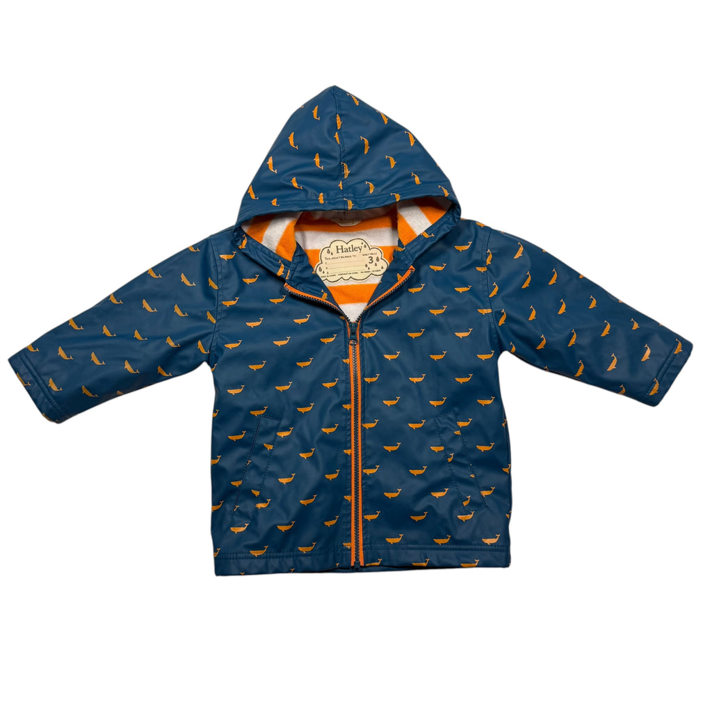 Hatley Whale Print Zip-Up Rain Jacket - Size 3 - Ready Kids Canada