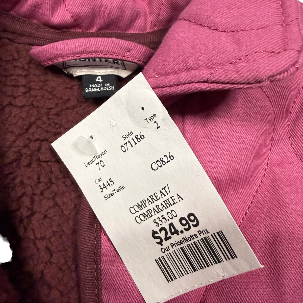 Hunter Girls Quilted Sherpa-Lined Jacket - Pink - Size 4 - New With Tags - Ready Kids Canada