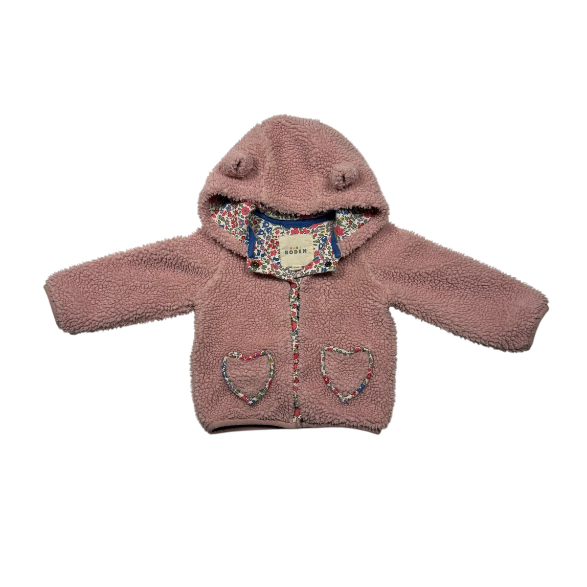 Baby Boden Sherpa Fleece Hoodie - Pink Floral - 12-18 Months - Ready Kids Canada