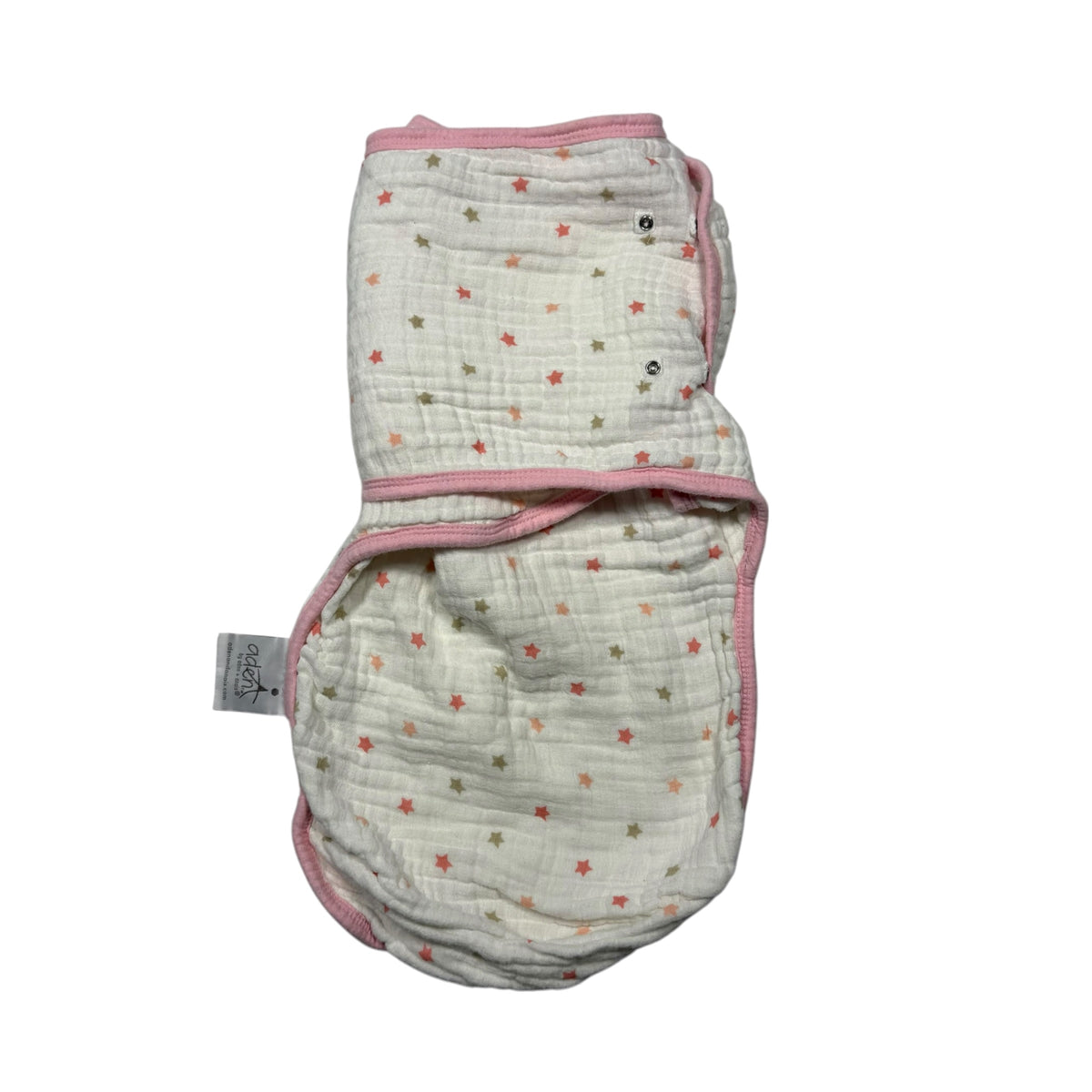 aden by aden + anais Cotton Muslin Snap Swaddle Wrap - White with Pink Stars - Ready Kids Canada