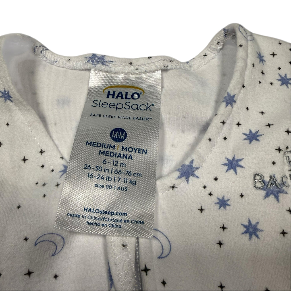HALO SleepSack Cotton Wearable Blanket - White with Blue Stars - Medium (6-12 Months) - Ready Kids Canada