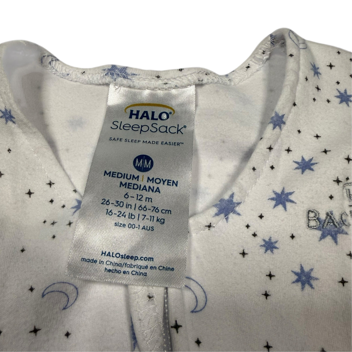 HALO SleepSack Cotton Wearable Blanket - White with Blue Stars - Medium (6-12 Months) - Ready Kids Canada