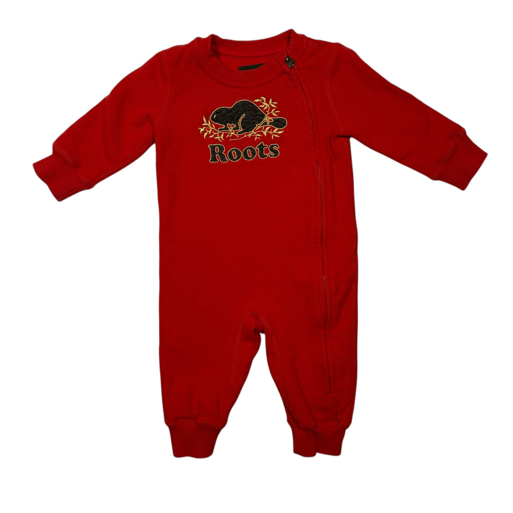 Roots Baby Cooper Beaver Zip Romper - Red - 3-6 Months - Ready Kids Canada
