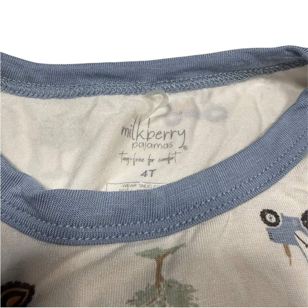 Milkberry Bamboo Two-Piece Pajamas - Cream Tractor Print - 4T - Ready Kids Canada