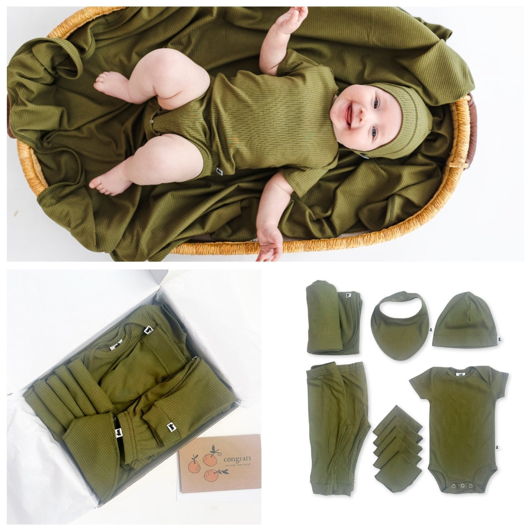 Bamboo Baby Capsule Gift Box | Olive Rib - Ready Kids Canada