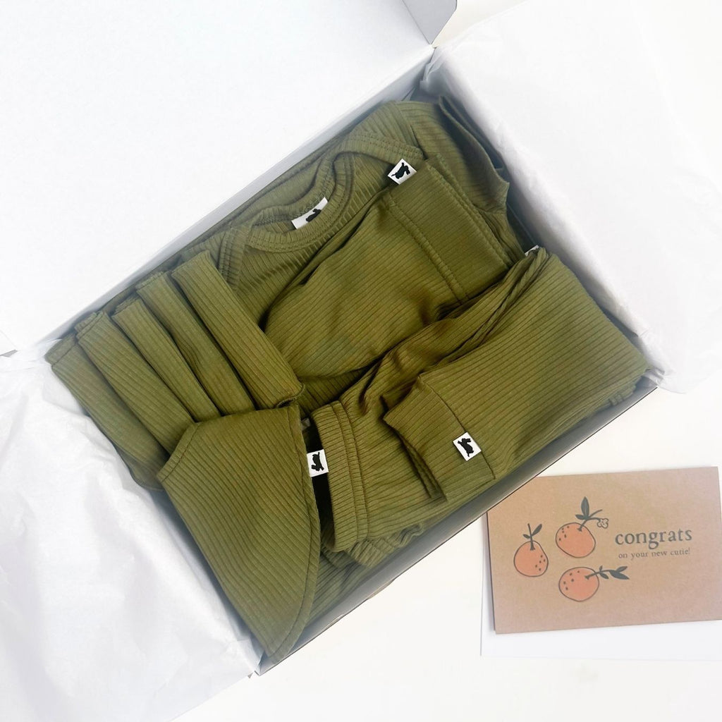Bamboo Baby Capsule Gift Box | Olive Rib - Ready Kids Canada